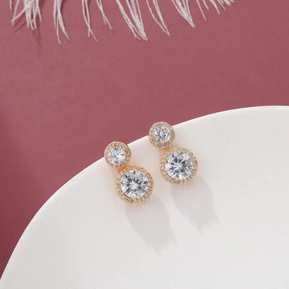 1 Pair Simple Style Classic Style Shiny Round Inlay Copper Zircon 18K Gold Plated Drop Earrings