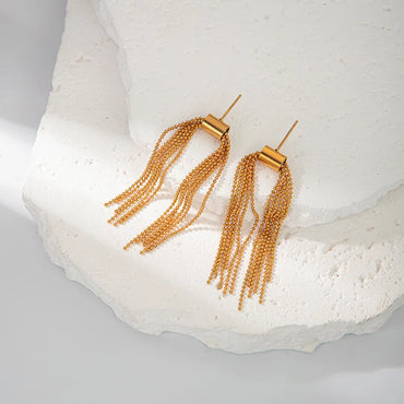 1 Pair Simple Style Classic Style Shiny Round Tassel Plating 304 Stainless Steel 14K Gold Plated Drop Earrings