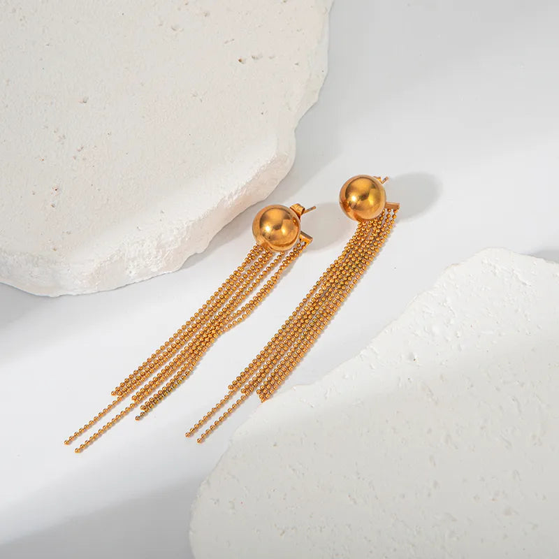 1 Pair Simple Style Classic Style Shiny Round Tassel Plating 304 Stainless Steel 14K Gold Plated Drop Earrings