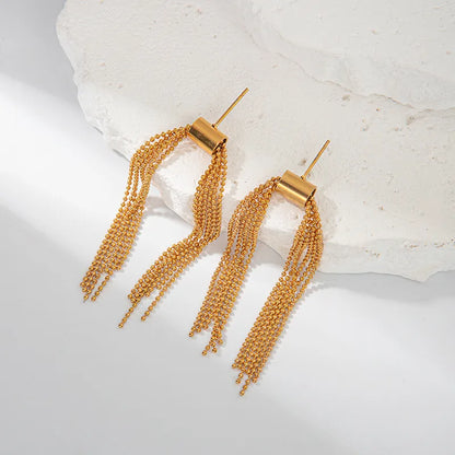 1 Pair Simple Style Classic Style Shiny Round Tassel Plating 304 Stainless Steel 14K Gold Plated Drop Earrings