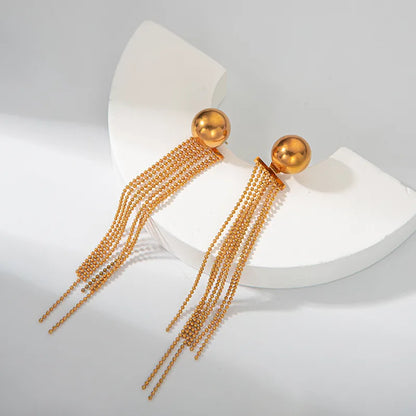 1 Pair Simple Style Classic Style Shiny Round Tassel Plating 304 Stainless Steel 14K Gold Plated Drop Earrings