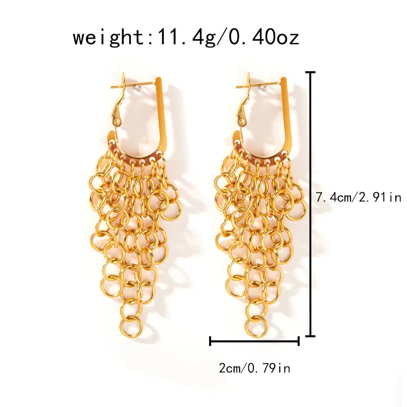 1 Pair Simple Style Classic Style Shiny Round Tassel Plating 304 Stainless Steel 14K Gold Plated Drop Earrings