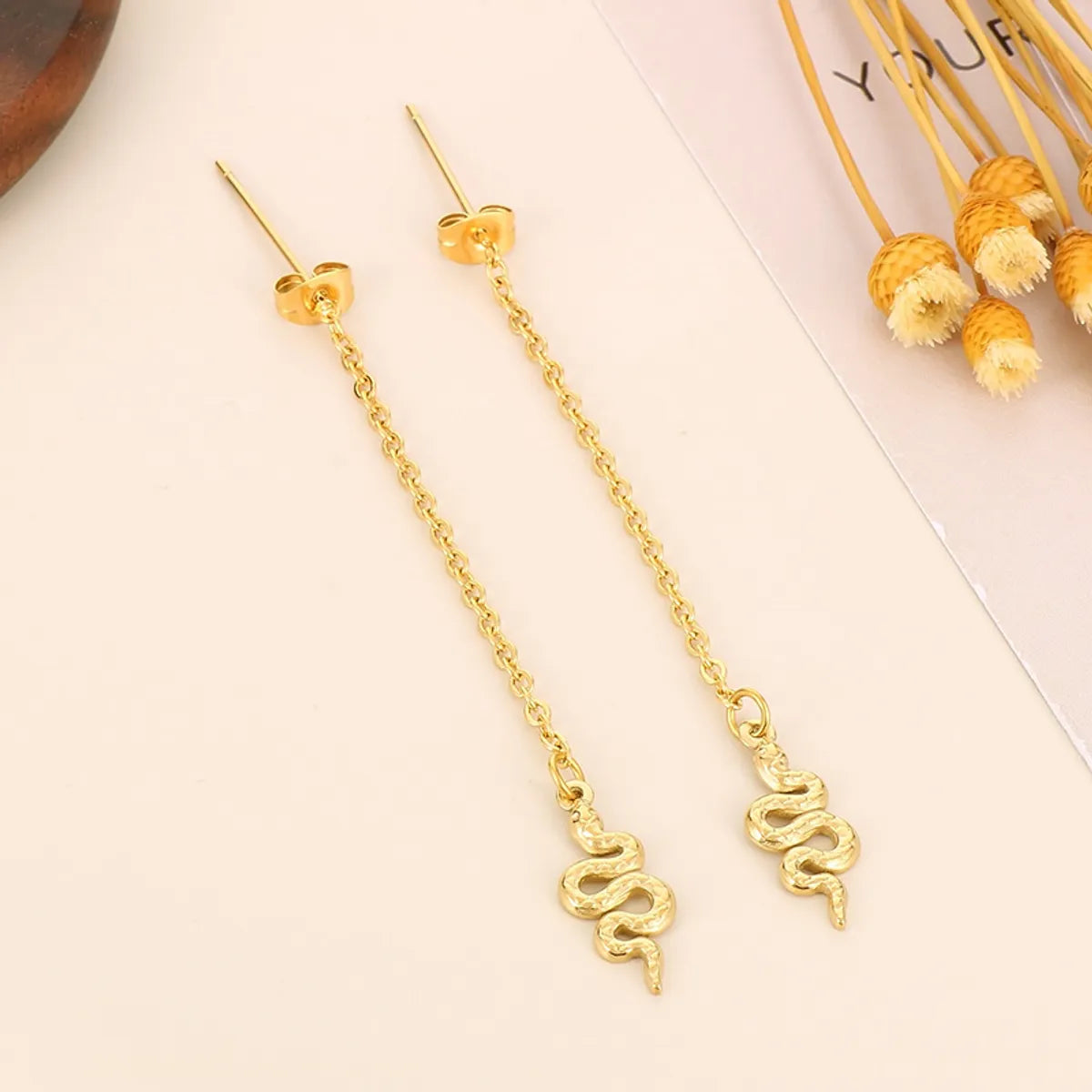 1 Pair Simple Style Classic Style Snake Plating Stainless Steel 18K Gold Plated Drop Earrings