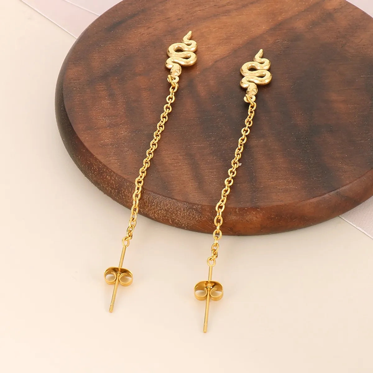 1 Pair Simple Style Classic Style Snake Plating Stainless Steel 18K Gold Plated Drop Earrings