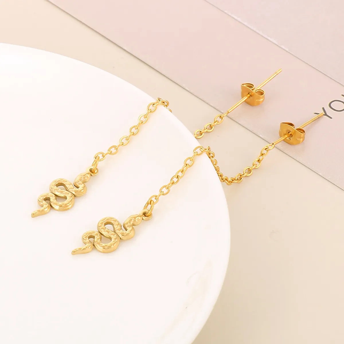 1 Pair Simple Style Classic Style Snake Plating Stainless Steel 18K Gold Plated Drop Earrings