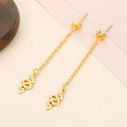 1 Pair Simple Style Classic Style Snake Plating Stainless Steel 18K Gold Plated Drop Earrings