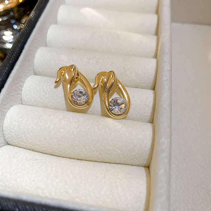 1 Pair Simple Style Classic Style Snake-Shaped Inlay Alloy Copper Rhinestones Ear Studs