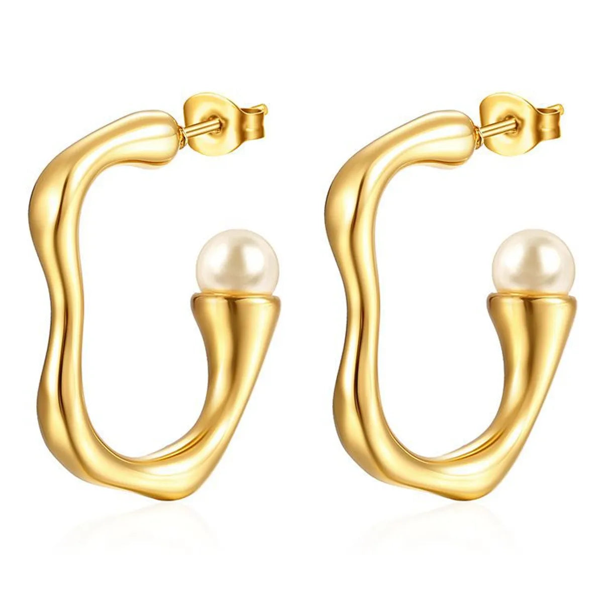 1 Pair Simple Style Classic Style Solid Color Inlay Stainless Steel Pearl Earrings