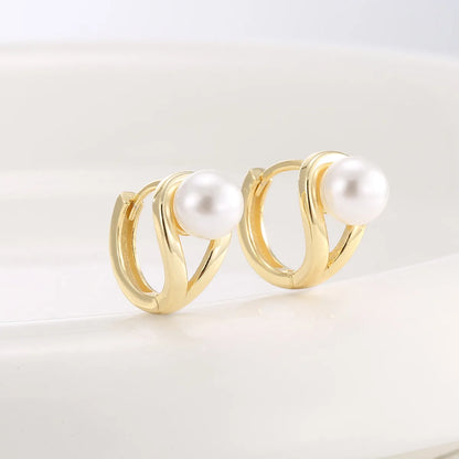 1 Pair Simple Style Classic Style Solid Color Inlay Sterling Silver Pearl Earrings