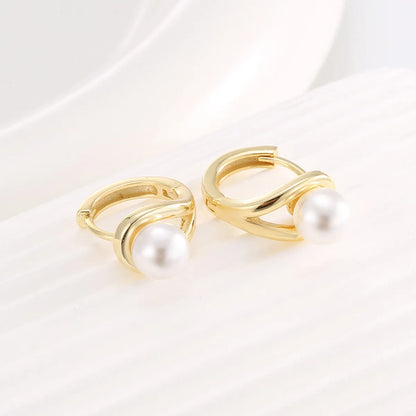 1 Pair Simple Style Classic Style Solid Color Inlay Sterling Silver Pearl Earrings