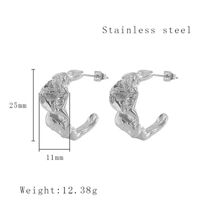 1 Pair Simple Style Classic Style Solid Color Irregular Pleated Titanium Steel Ear Studs