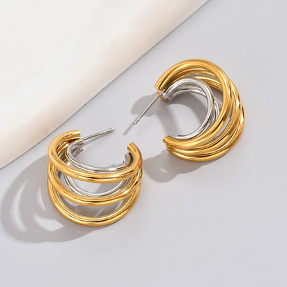 1 Pair Simple Style Classic Style Solid Color Layered Plating Titanium Steel 18k Gold Plated Gold Plated Ear Studs