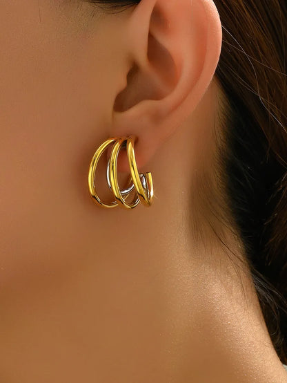 1 Pair Simple Style Classic Style Solid Color Layered Plating Titanium Steel 18k Gold Plated Gold Plated Ear Studs