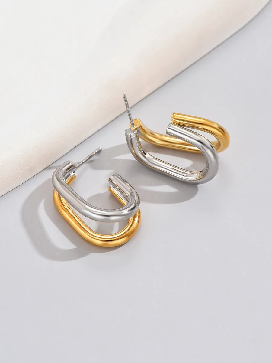 1 Pair Simple Style Classic Style Solid Color Layered Plating 304 Stainless Steel Titanium Steel 18K Gold Plated Ear Studs