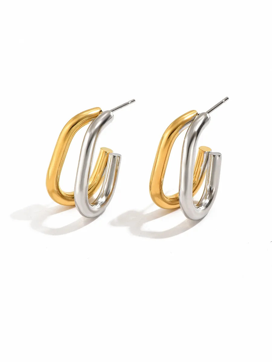 1 Pair Simple Style Classic Style Solid Color Layered Plating 304 Stainless Steel Titanium Steel 18K Gold Plated Ear Studs