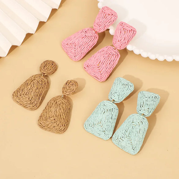 1 Pair Simple Style Classic Style Solid Color Patchwork Alloy Raffia Drop Earrings