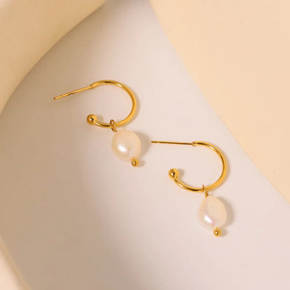 1 Pair Simple Style Classic Style Solid Color Patchwork Plating 304 Stainless Steel Pearl 18K Gold Plated Drop Earrings