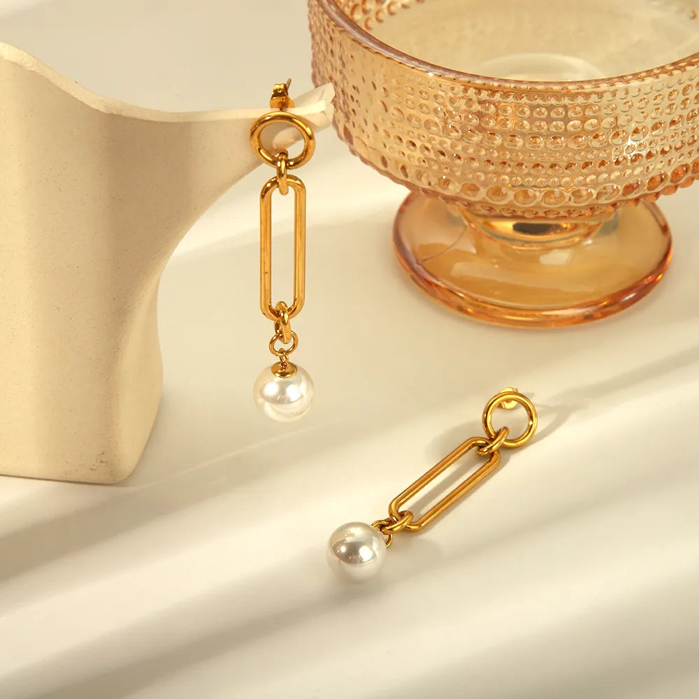 1 Pair Simple Style Classic Style Solid Color Plating 304 Stainless Steel 18K Gold Plated Drop Earrings