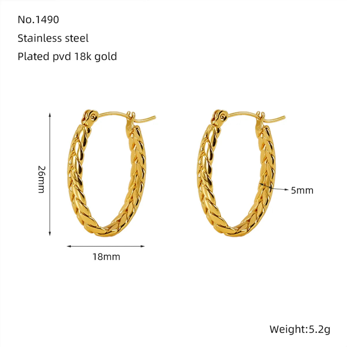 1 Pair Simple Style Classic Style Solid Color Plating 304 Stainless Steel 18K Gold Plated Earrings