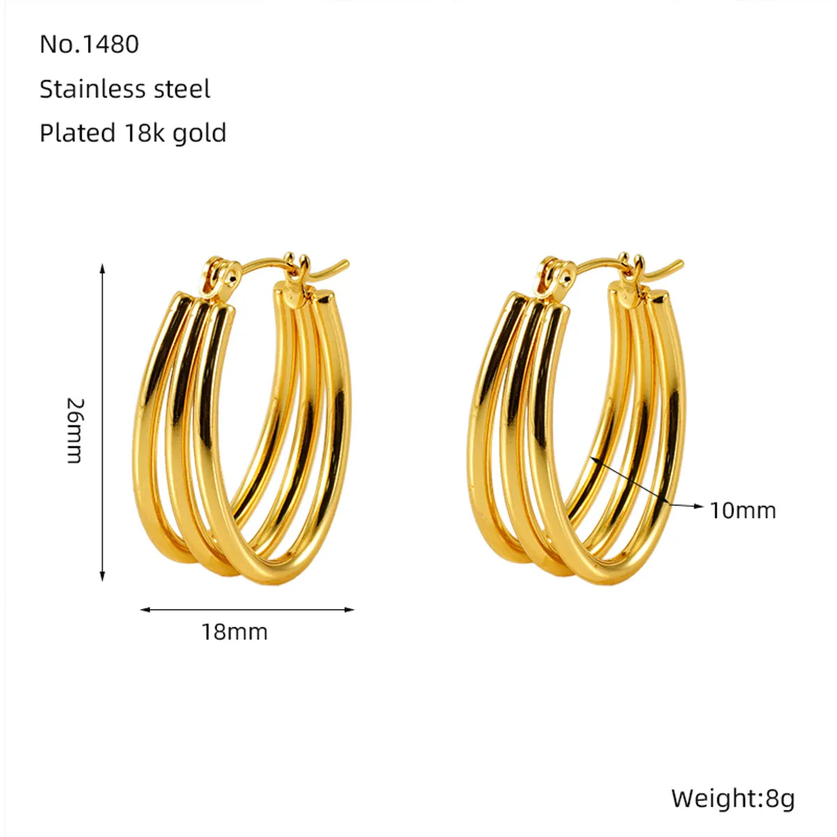 1 Pair Simple Style Classic Style Solid Color Plating 304 Stainless Steel 18K Gold Plated Earrings