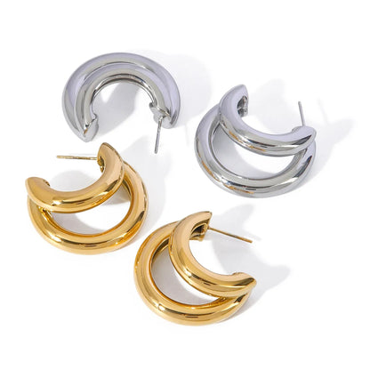 1 Pair Simple Style Classic Style Solid Color Plating 316 Stainless Steel  18K Gold Plated Ear Studs