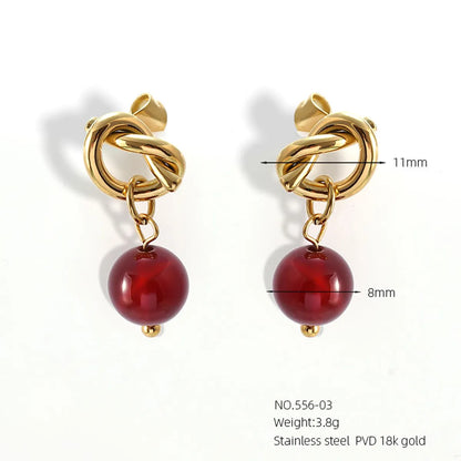 1 Pair Simple Style Classic Style Solid Color Plating Inlay 304 Stainless Steel Artificial Pearls Natural Stone 18K Gold Plated Ear Studs