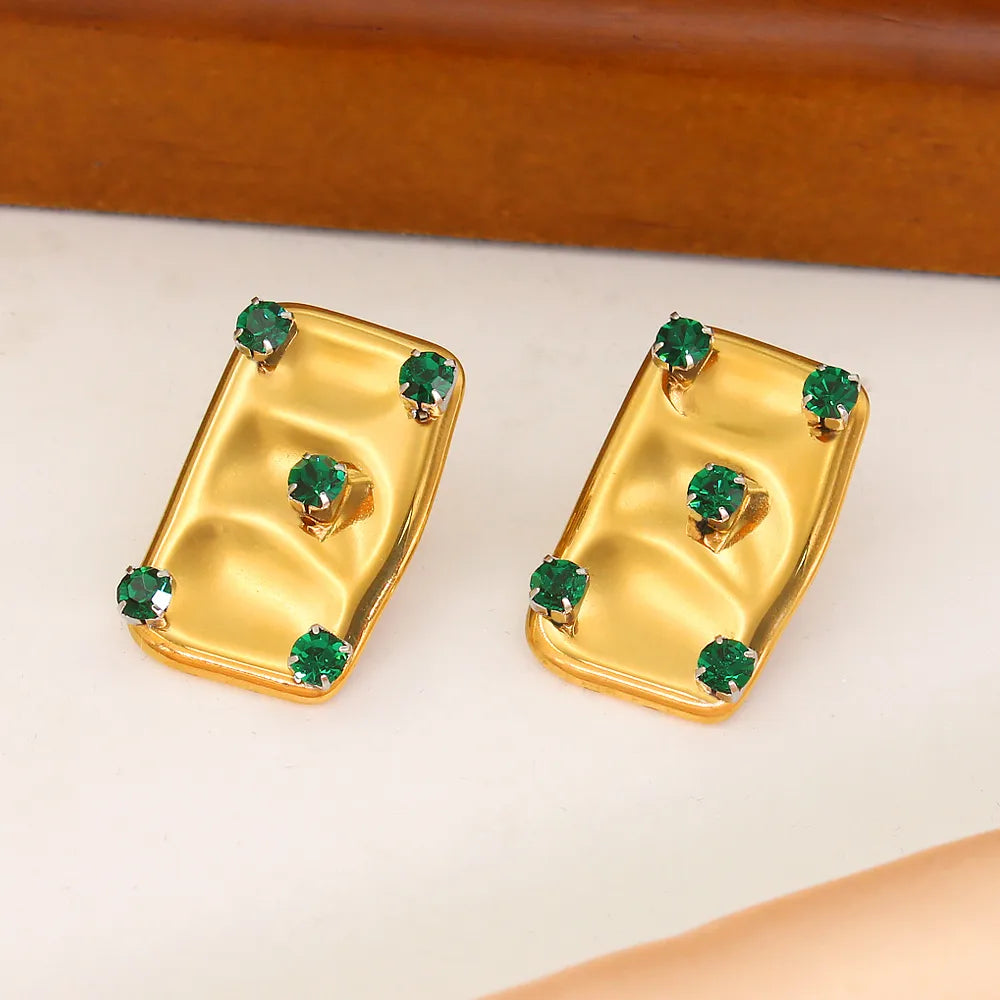 1 Pair Simple Style Classic Style Solid Color Plating Inlay 304 Stainless Steel 316 Stainless Steel  Czech Rhinestone 18K Gold Plated Ear Studs