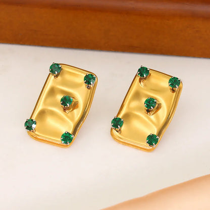 1 Pair Simple Style Classic Style Solid Color Plating Inlay 304 Stainless Steel 316 Stainless Steel  Czech Rhinestone 18K Gold Plated Ear Studs