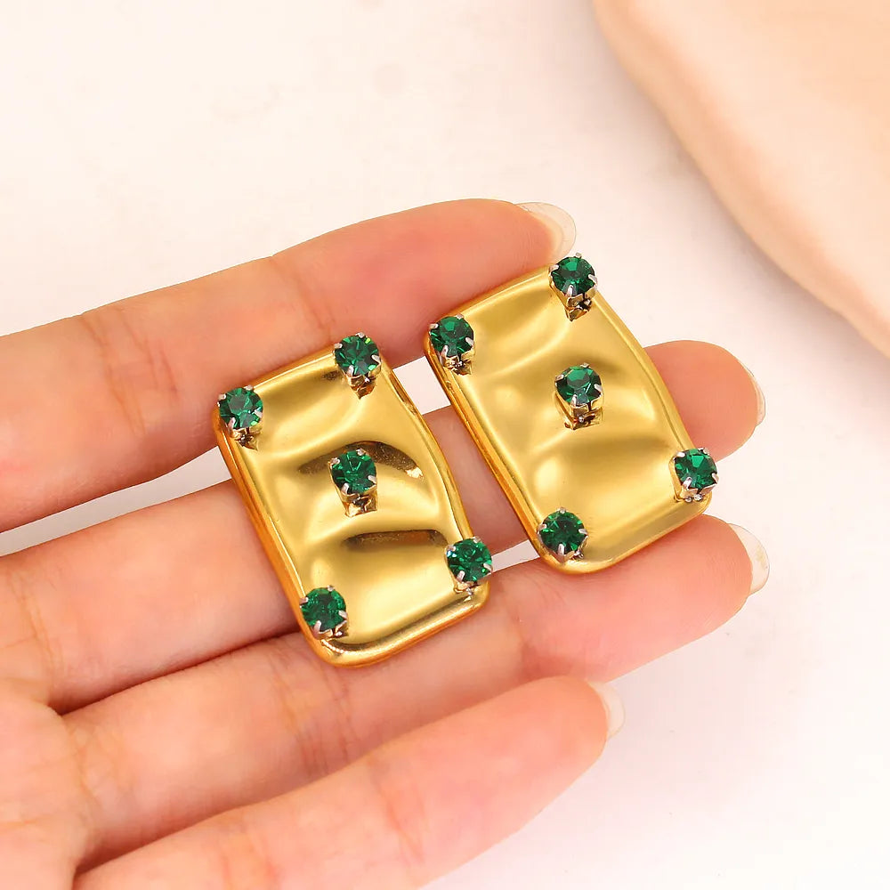 1 Pair Simple Style Classic Style Solid Color Plating Inlay 304 Stainless Steel 316 Stainless Steel  Czech Rhinestone 18K Gold Plated Ear Studs