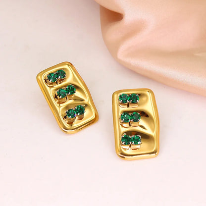 1 Pair Simple Style Classic Style Solid Color Plating Inlay 304 Stainless Steel 316 Stainless Steel  Czech Rhinestone 18K Gold Plated Ear Studs