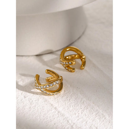 1 Pair Simple Style Classic Style Solid Color Plating Inlay 316 Stainless Steel  Rhinestones 18K Gold Plated Ear Cuffs