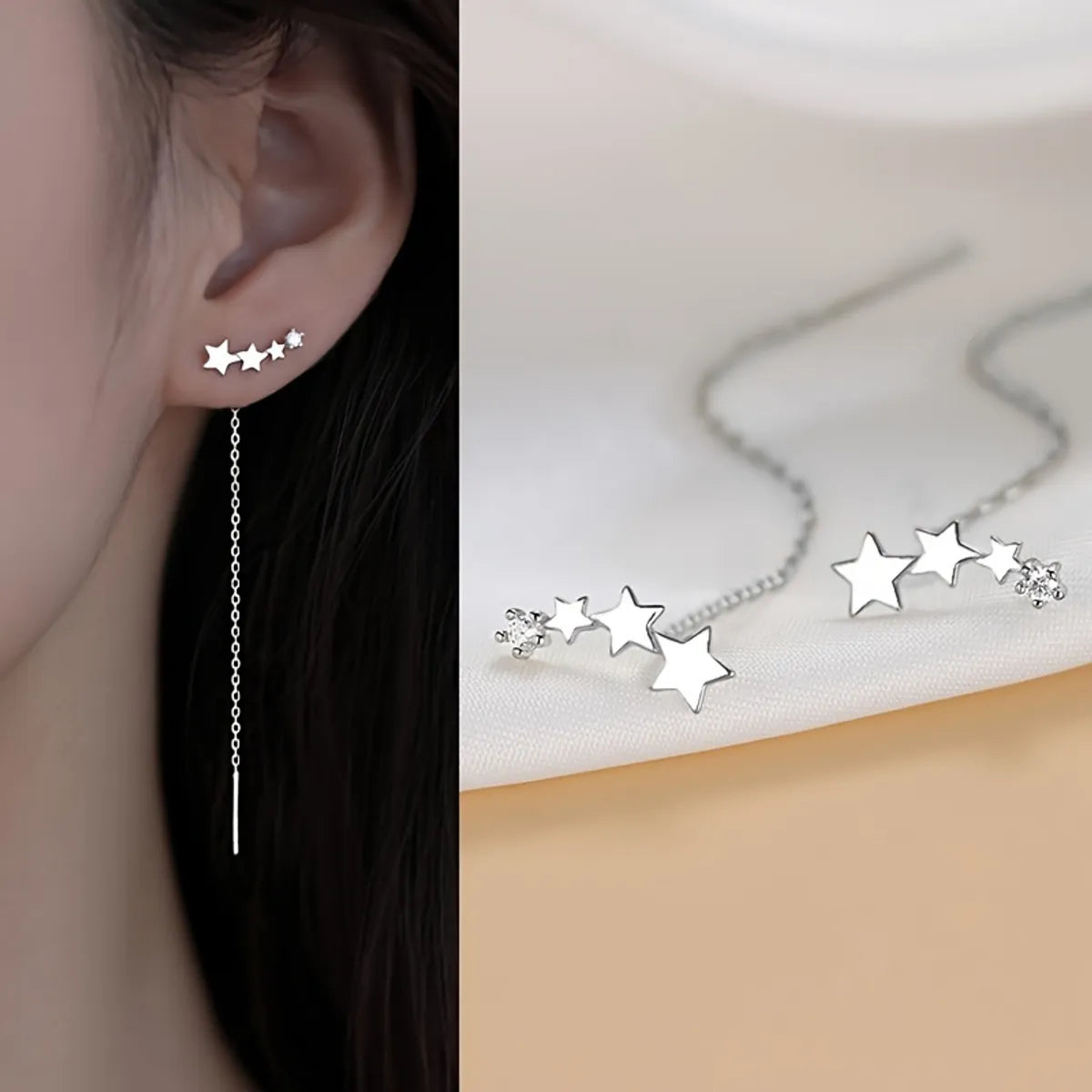 1 Pair Simple Style Classic Style Solid Color Plating Inlay Alloy Rhinestones Silver Plated Ear Line