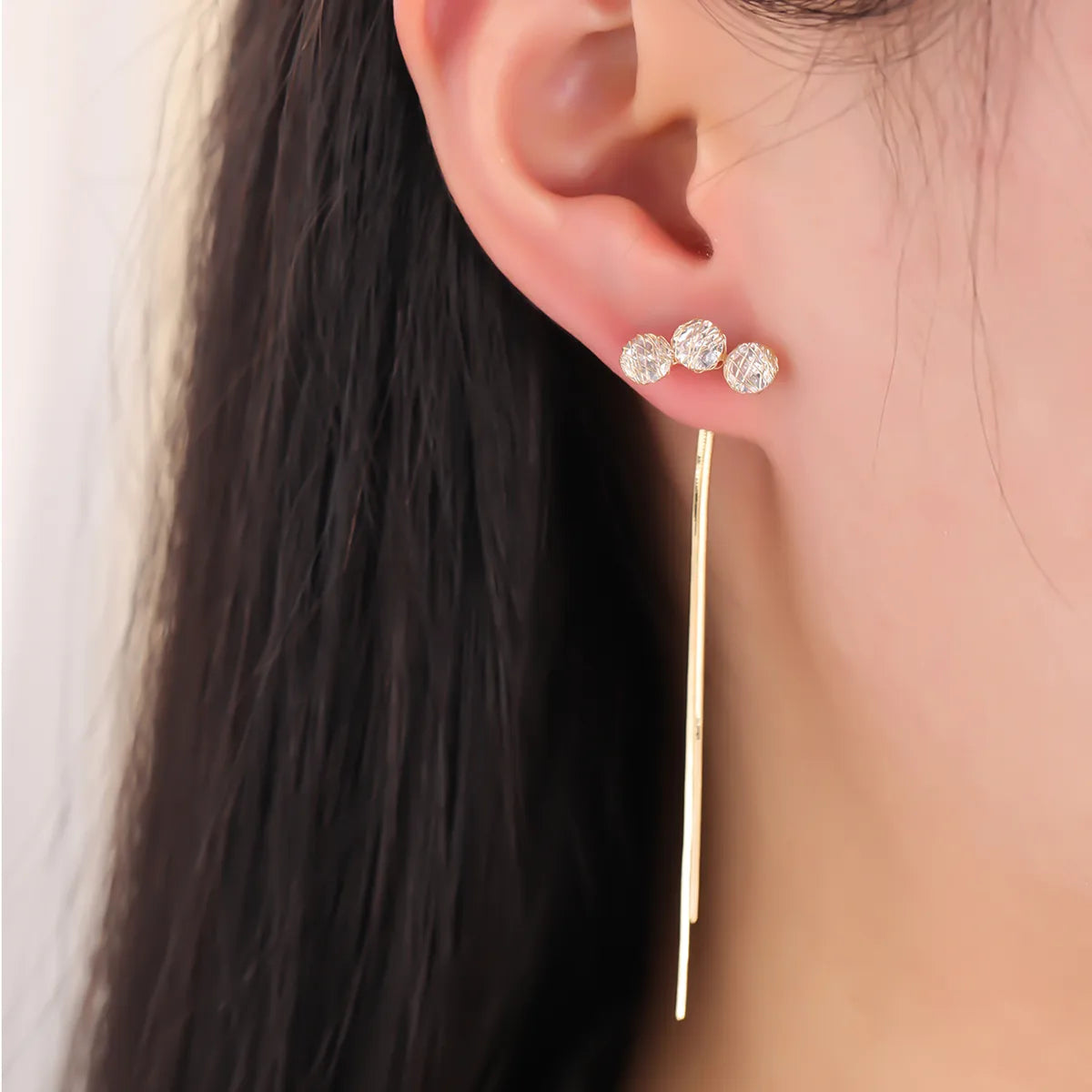 1 Pair Simple Style Classic Style Solid Color Plating Inlay Copper Rhinestones 18K Gold Plated Drop Earrings