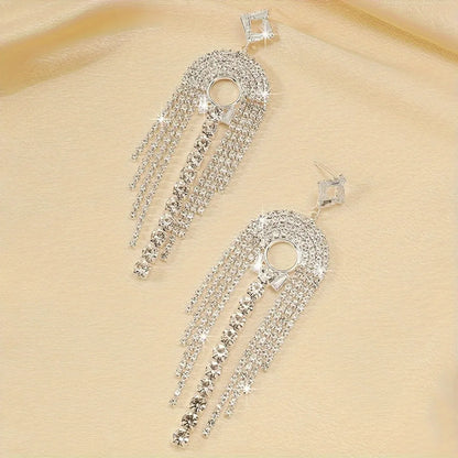 1 Pair Simple Style Classic Style Solid Color Plating Inlay Copper Rhinestones Zircon Silver Plated Drop Earrings