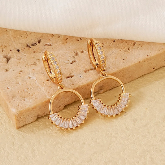 1 Pair Simple Style Classic Style Solid Color Plating Inlay Copper Zircon Gold Plated Earrings