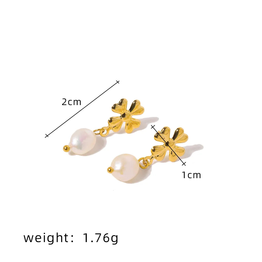 1 Pair Simple Style Classic Style Solid Color Plating Inlay 304 Stainless Steel Freshwater Pearl Pearl 18K Gold Plated Drop Earrings