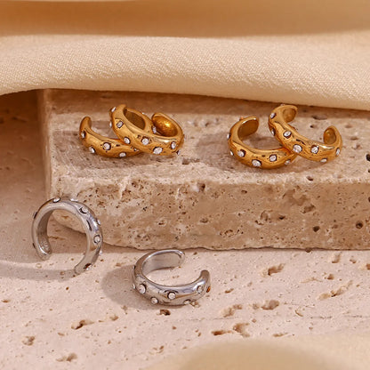 1 Pair Simple Style Classic Style Solid Color Plating Inlay Stainless Steel Rhinestones 18k Gold Plated Ear Studs