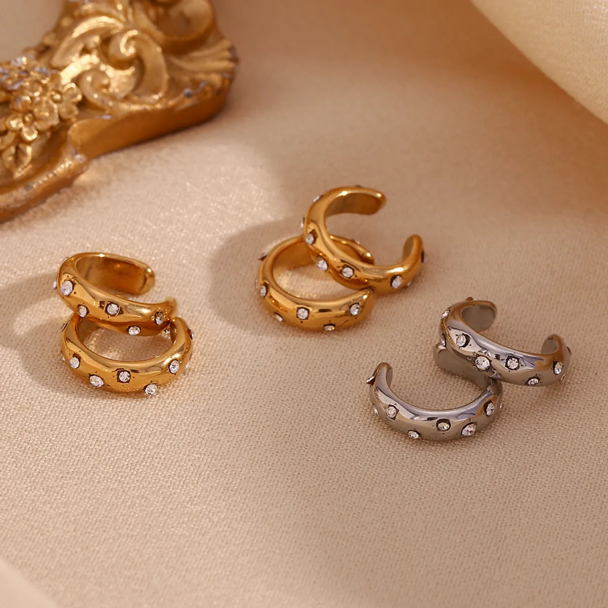 1 Pair Simple Style Classic Style Solid Color Plating Inlay Stainless Steel Rhinestones 18k Gold Plated Ear Studs