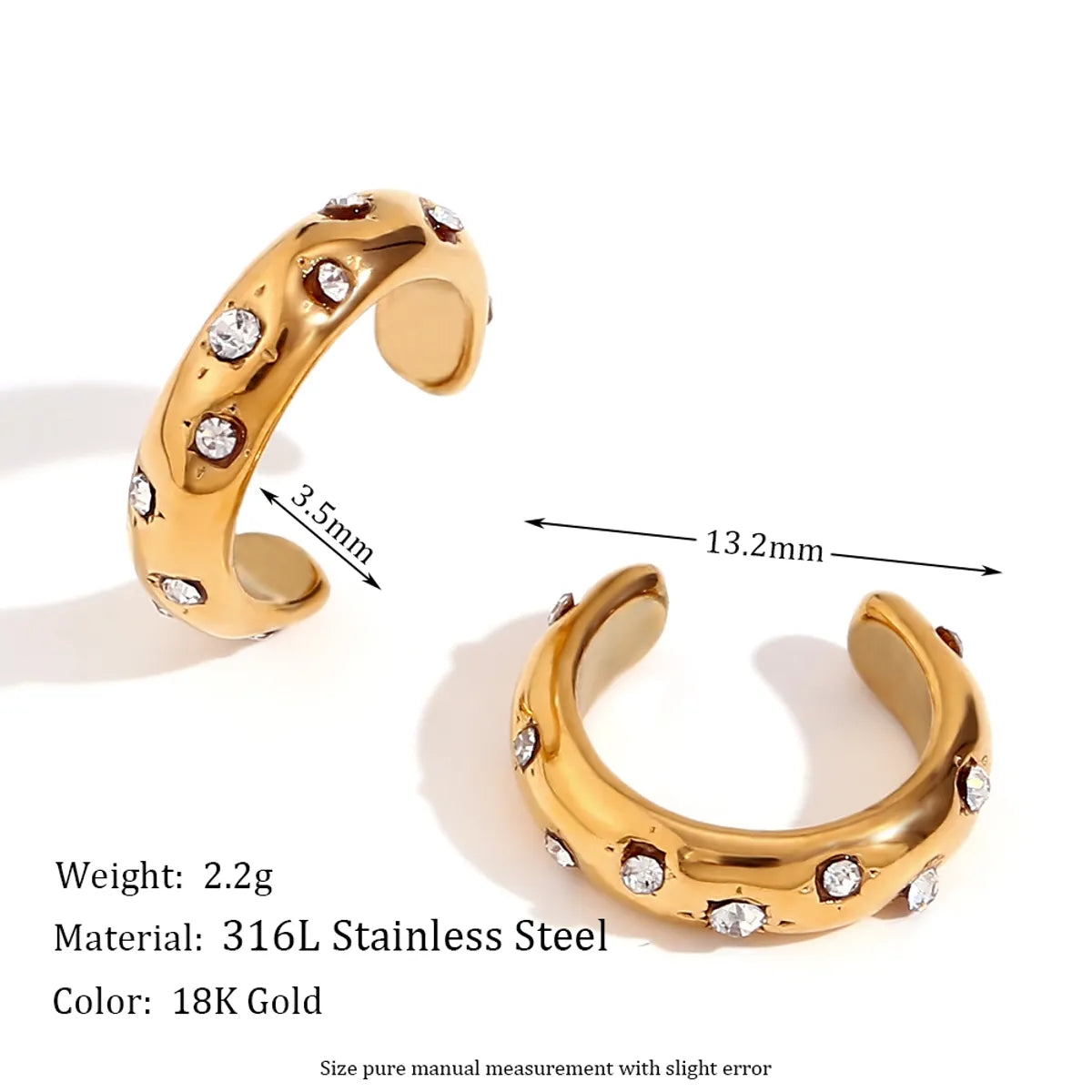 1 Pair Simple Style Classic Style Solid Color Plating Inlay Stainless Steel Rhinestones 18k Gold Plated Ear Studs