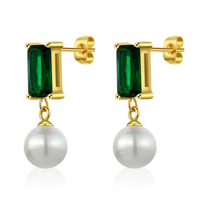 1 Pair Simple Style Classic Style Solid Color Plating Inlay Stainless Steel Titanium Steel Pearl Zircon Gold Plated Ear Studs