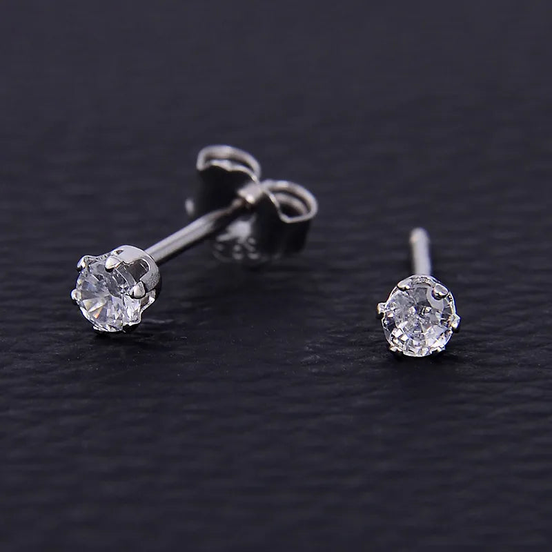 1 Pair Simple Style Classic Style Solid Color Plating Inlay Sterling Silver Zircon White Gold Plated Rhodium Plated Ear Studs