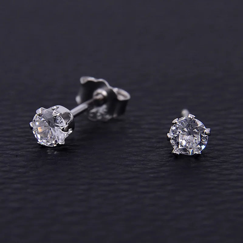 1 Pair Simple Style Classic Style Solid Color Plating Inlay Sterling Silver Zircon White Gold Plated Rhodium Plated Ear Studs