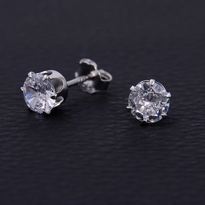 1 Pair Simple Style Classic Style Solid Color Plating Inlay Sterling Silver Zircon White Gold Plated Rhodium Plated Ear Studs