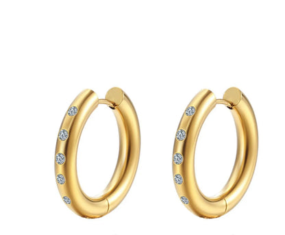 1 Pair Simple Style Classic Style Solid Color Plating Inlay Titanium Steel Rhinestones 18k Gold Plated Earrings