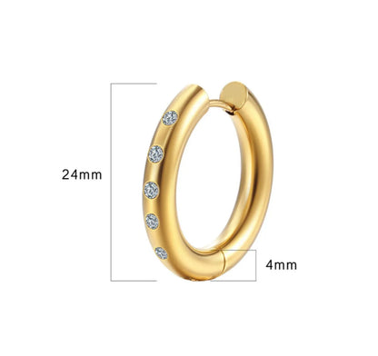 1 Pair Simple Style Classic Style Solid Color Plating Inlay Titanium Steel Rhinestones 18k Gold Plated Earrings