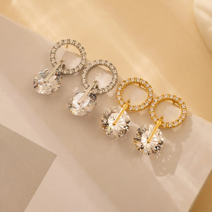 1 Pair Simple Style Classic Style Solid Color Plating Inlay Titanium Steel Zircon 18K Gold Plated Drop Earrings