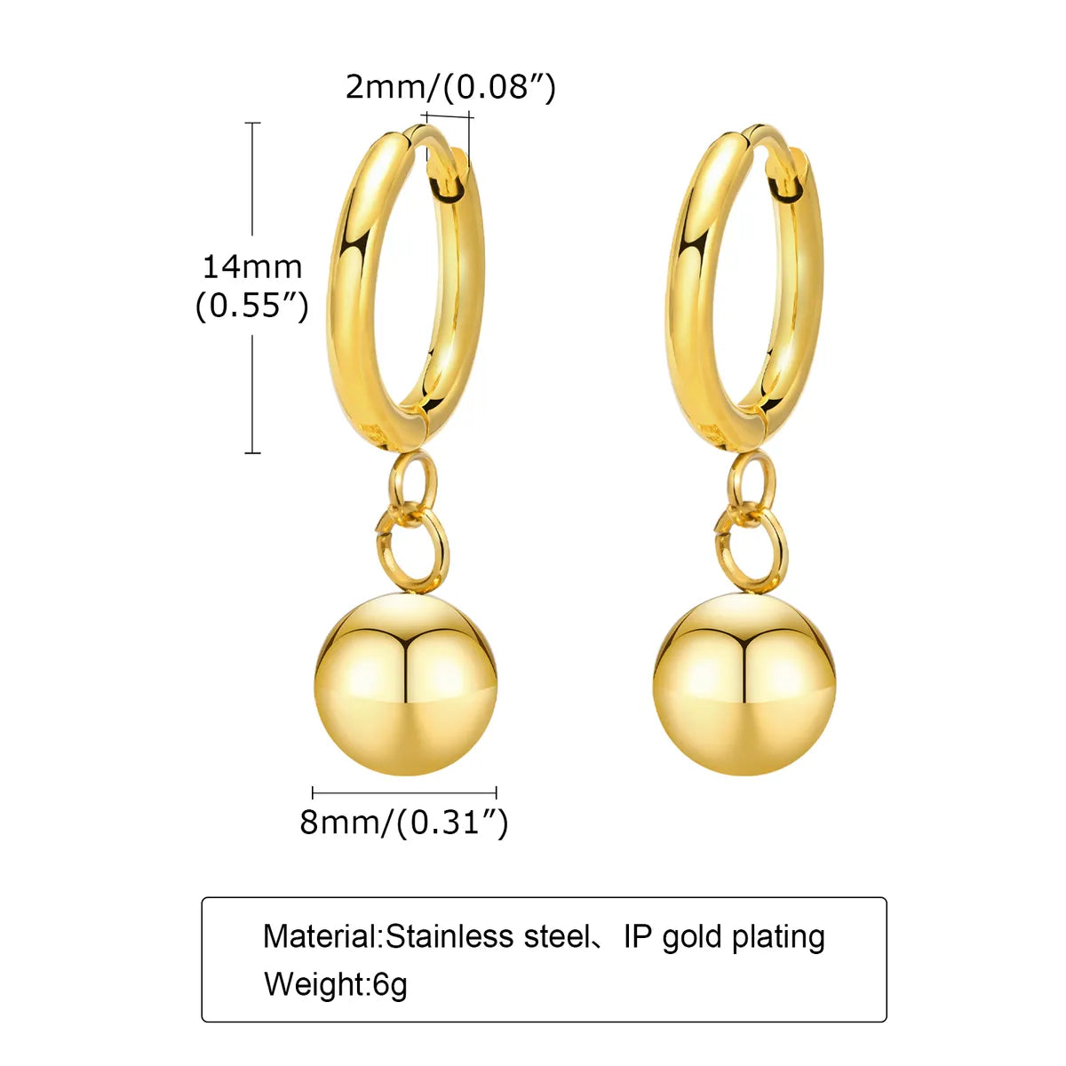 1 Pair Simple Style Classic Style Solid Color Plating 201 Stainless Steel Gold Plated Ear Studs