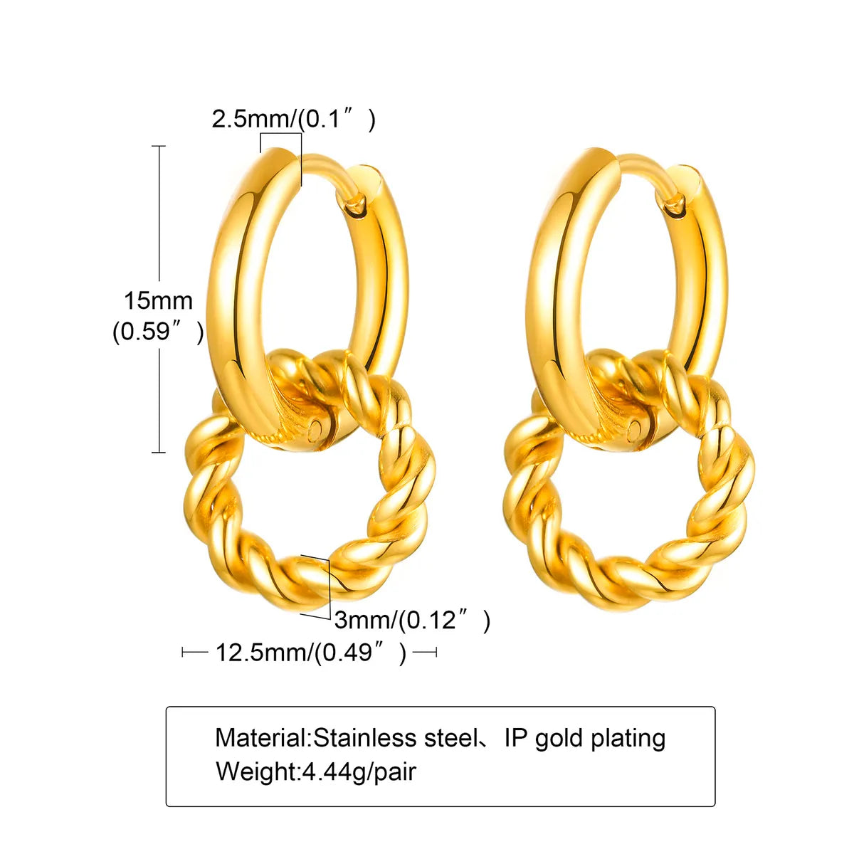 1 Pair Simple Style Classic Style Solid Color Plating 201 Stainless Steel Gold Plated Ear Studs