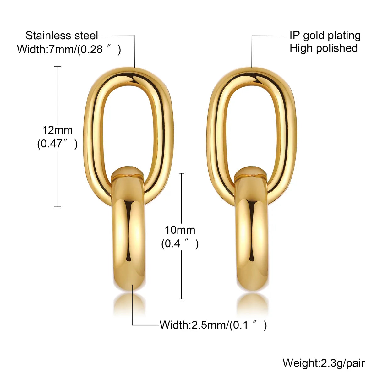 1 Pair Simple Style Classic Style Solid Color Plating 201 Stainless Steel Gold Plated Ear Studs