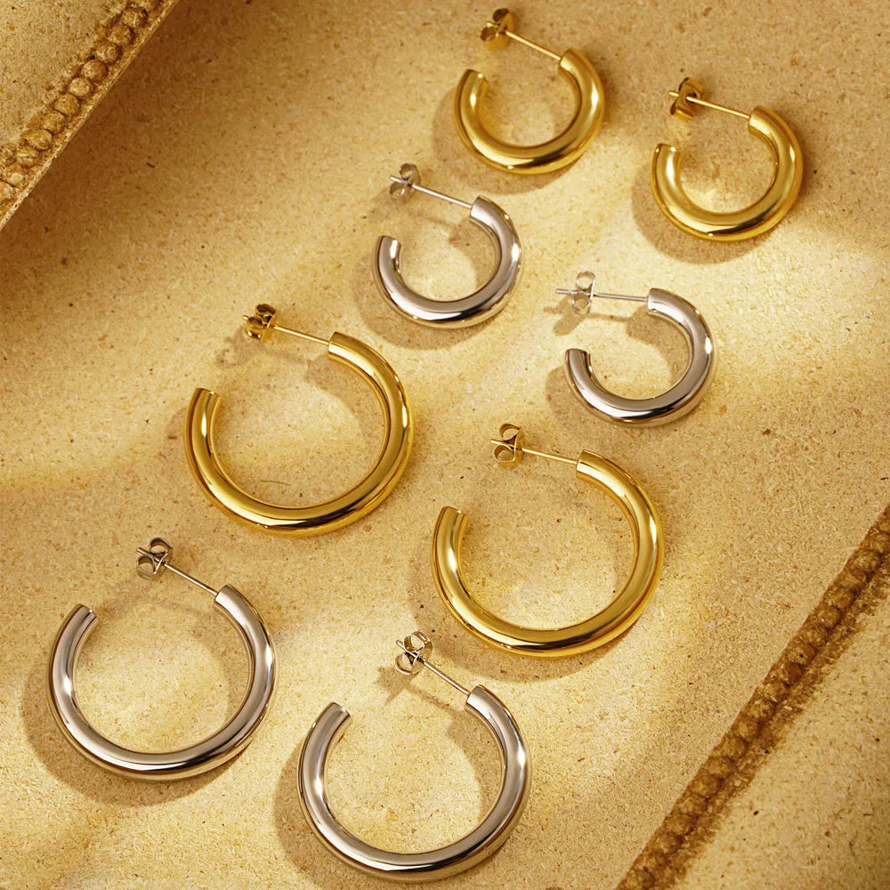 1 Pair Simple Style Classic Style Solid Color Plating 304 Stainless Steel 18K Gold Plated Earrings